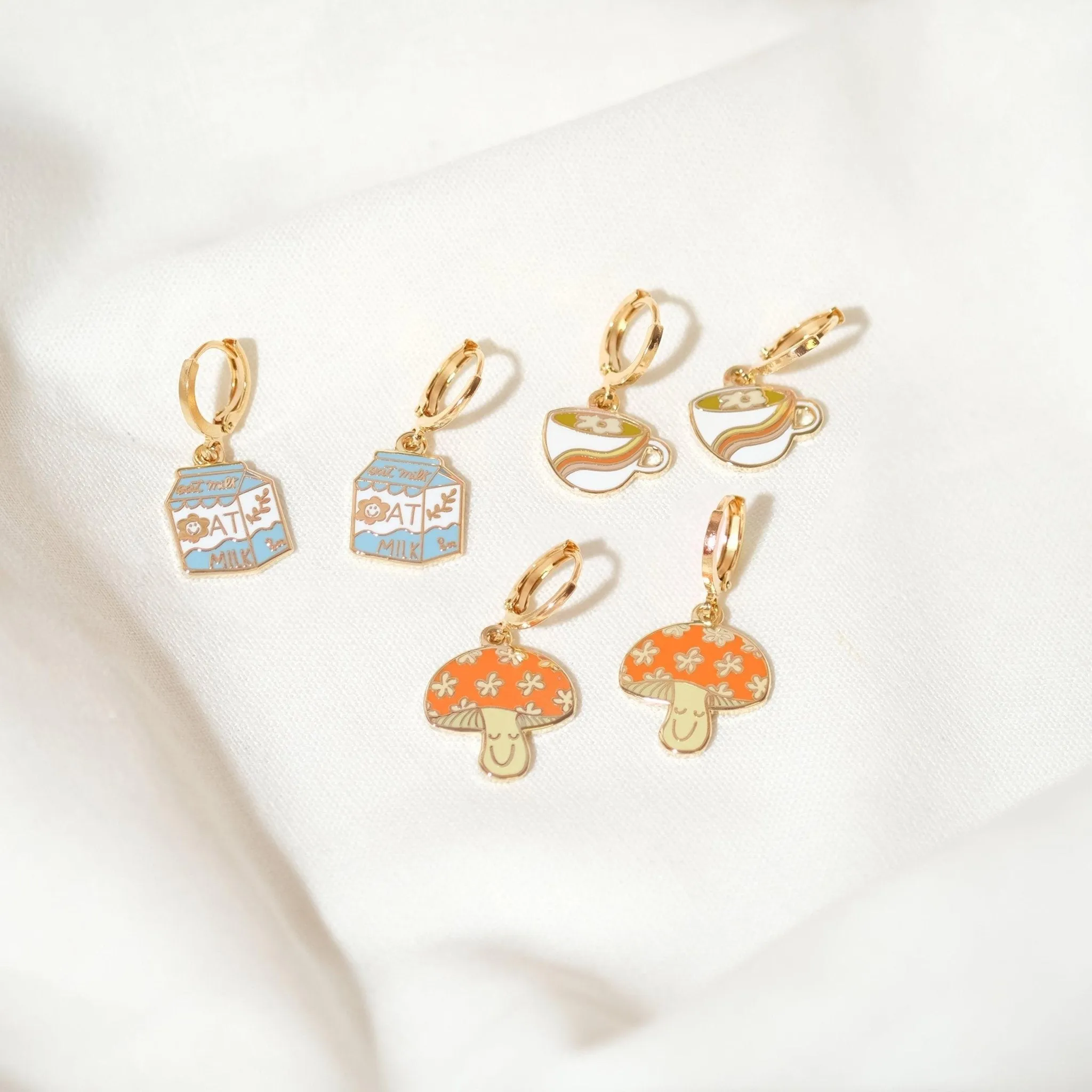 Happy Mushroom Huggie Hoop Earrings