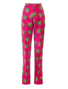 Hetty Fuchsia Leaf Print Jacquard Trousers