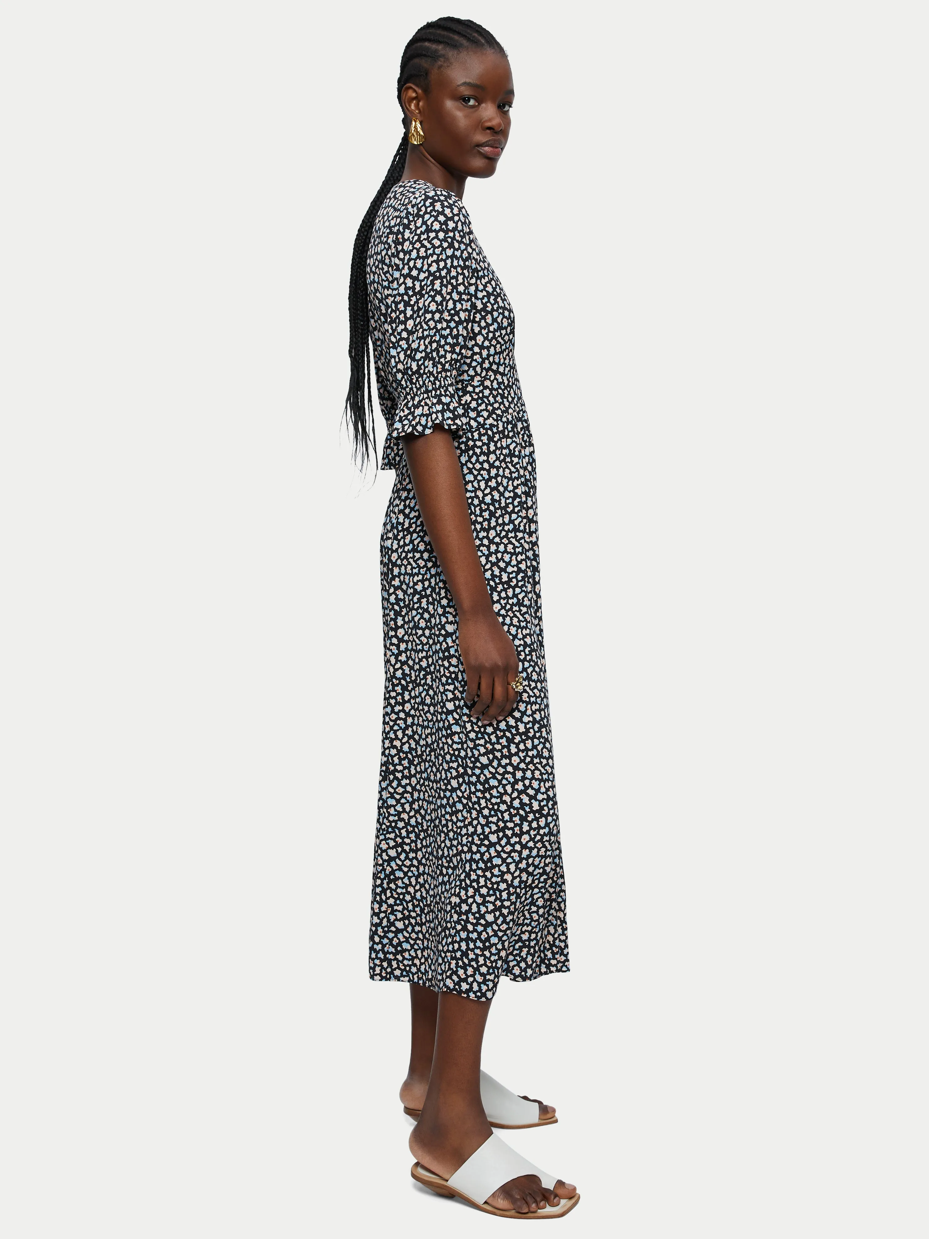 Honeycomb Ditsy Midi Tea Dress | Blue