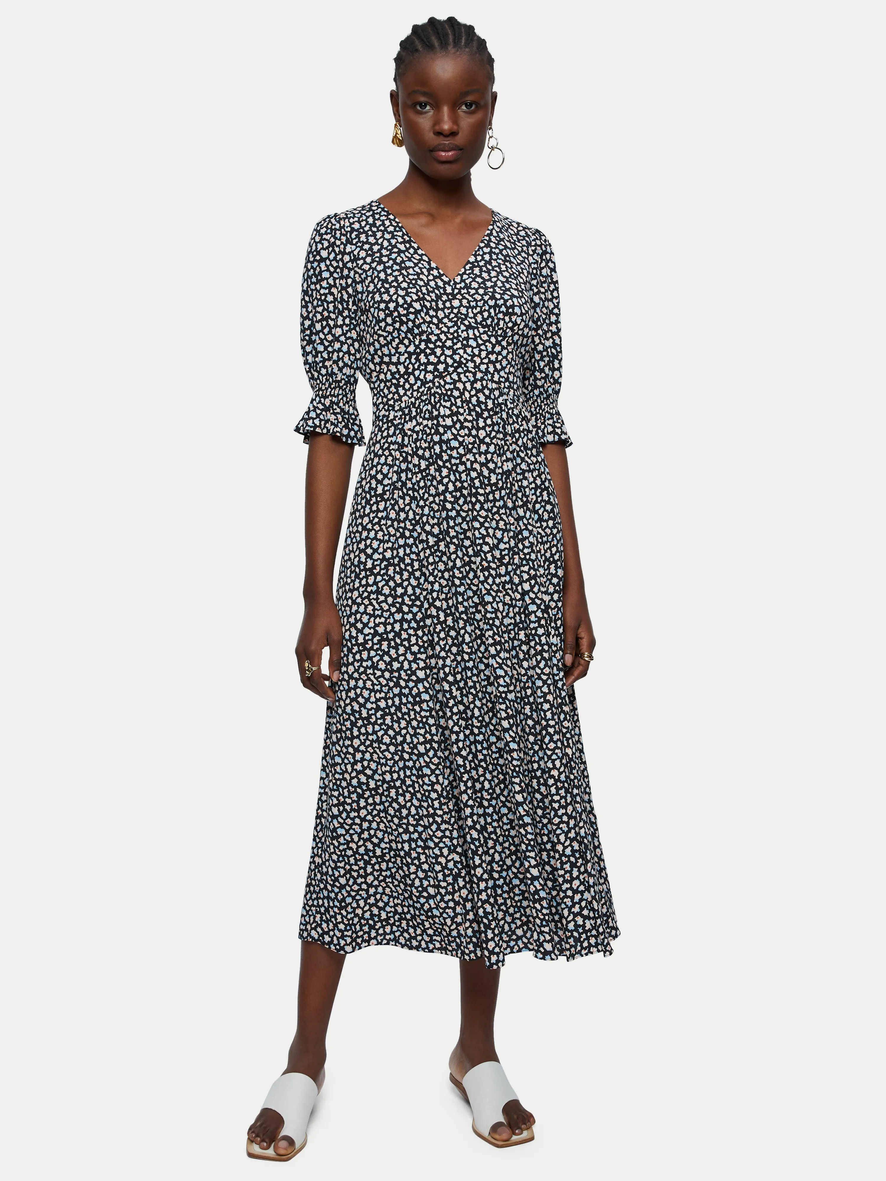 Honeycomb Ditsy Midi Tea Dress | Blue