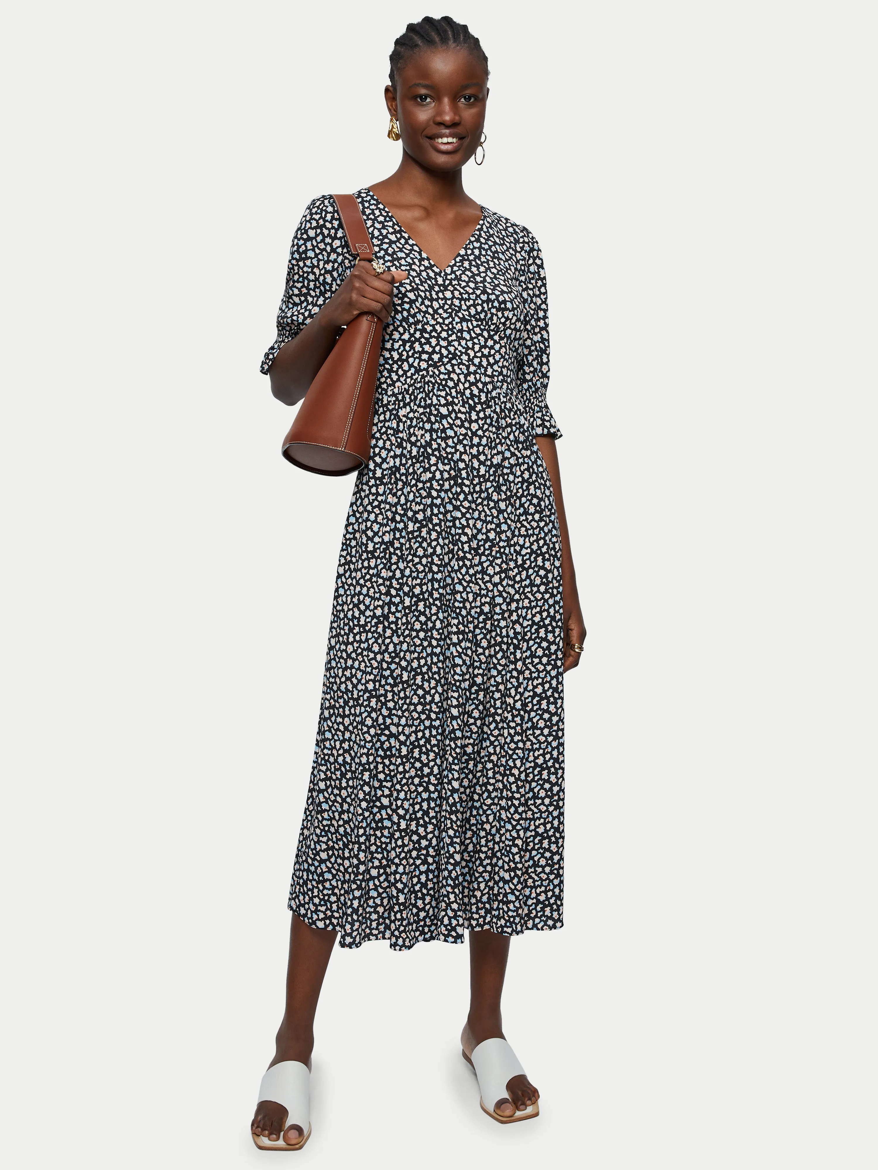 Honeycomb Ditsy Midi Tea Dress | Blue