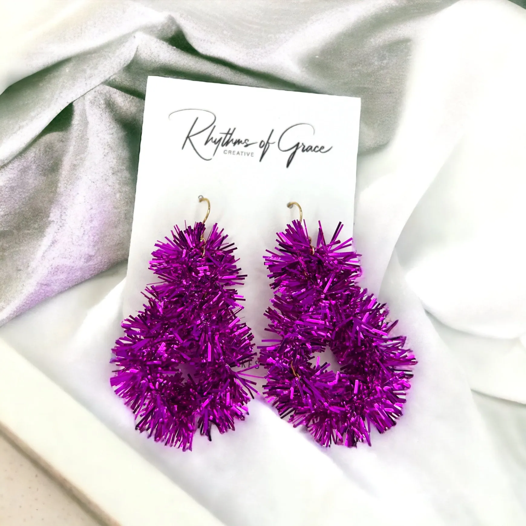 Hot Pink Tinsel Earrings - Hot Pink Earrings, Bachelorette Earrings, Bachelorette Accessories, Tinsel Accessories