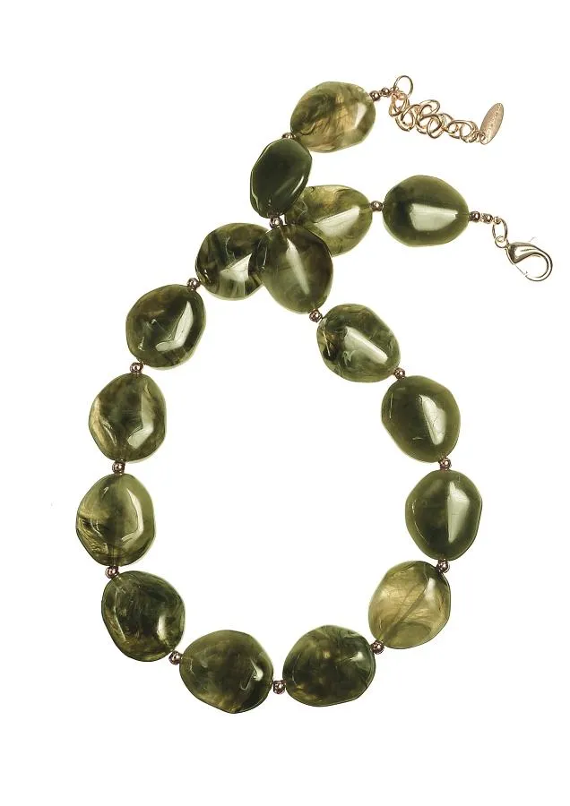 Hot Tomato Acrylic Cloudy Day 'Stone' Beads Necklace in Dark Grey or Racing Green