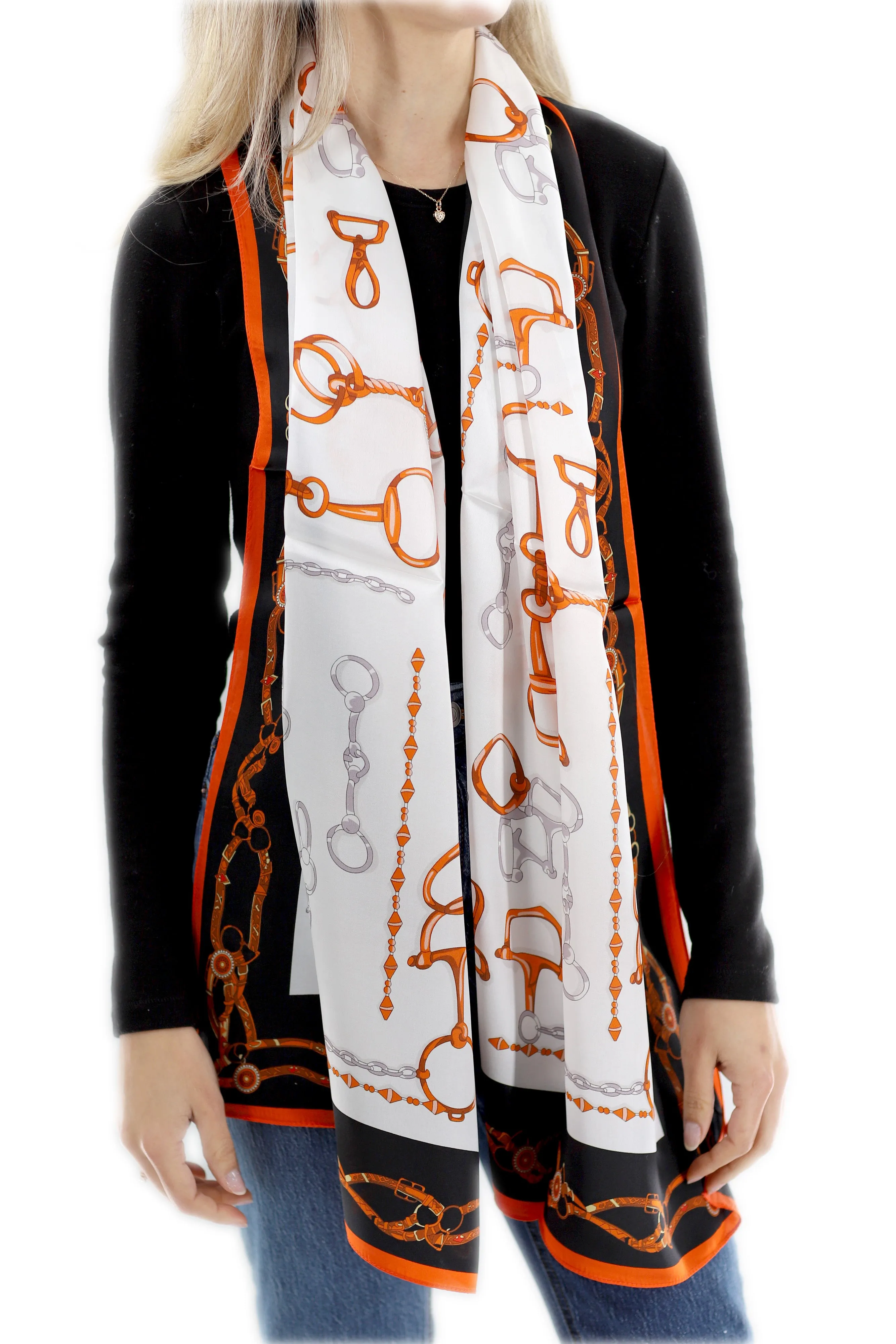 Iconic 100% Silk Chain Print Scarf - Orange - One Size (38x30in)