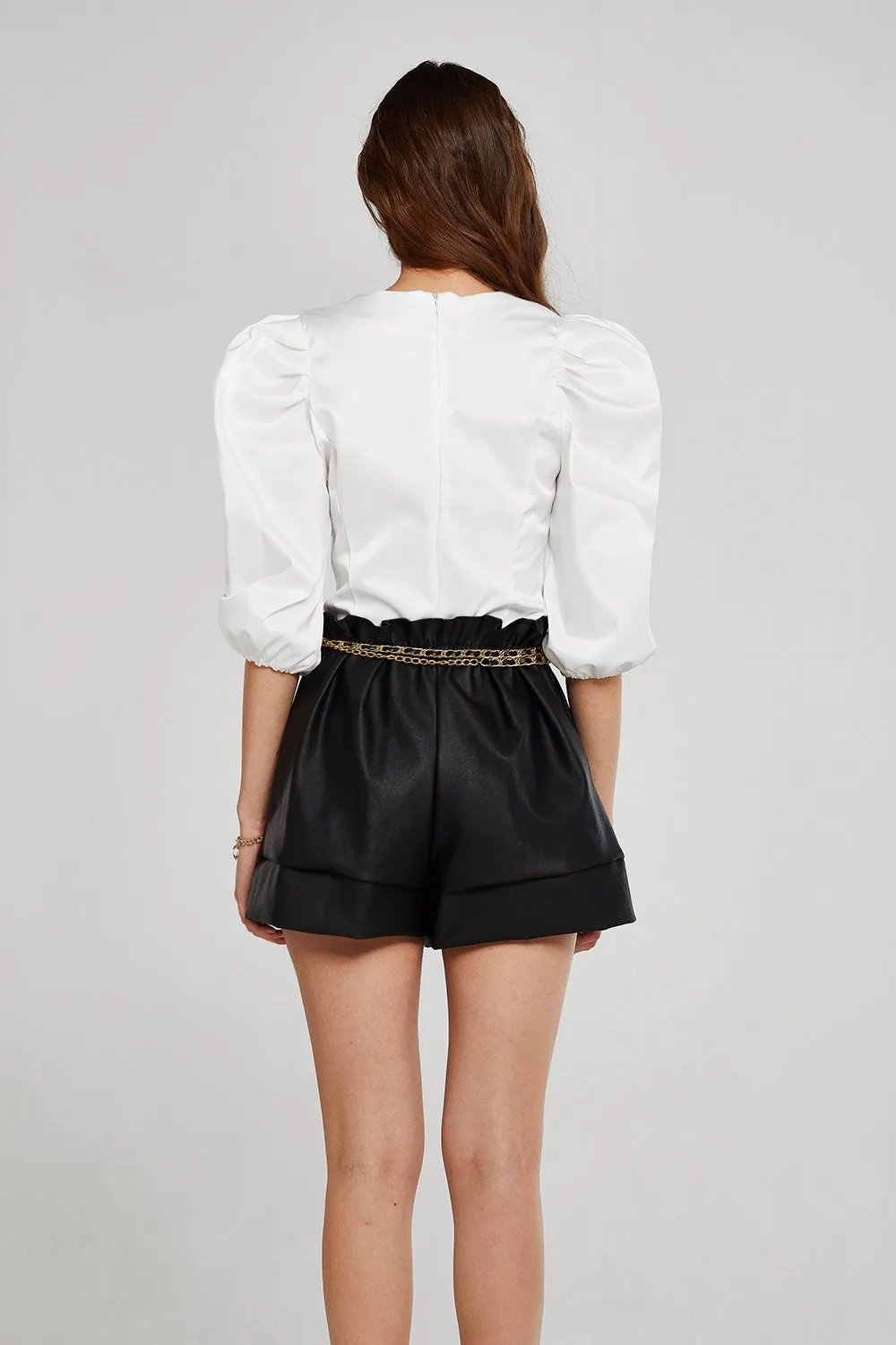 Iris Paperbag Waist Pleather Shorts