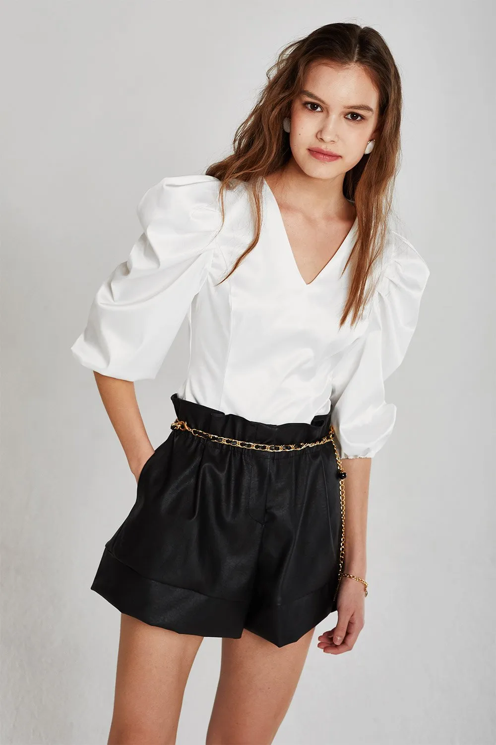 Iris Paperbag Waist Pleather Shorts