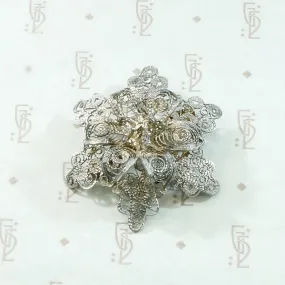 Lacy Silver Filigree Flower Brooch