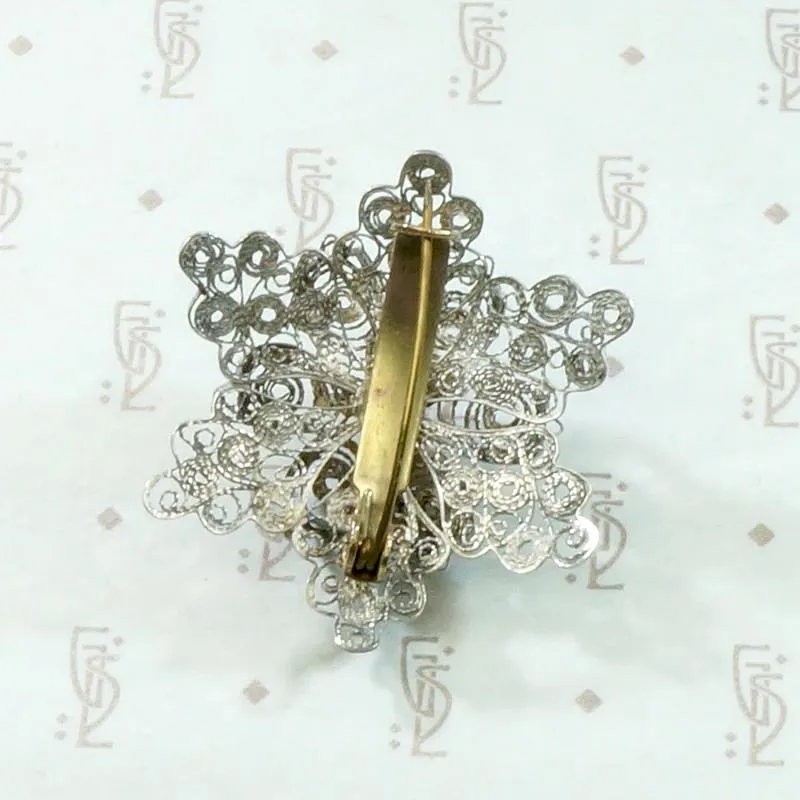 Lacy Silver Filigree Flower Brooch