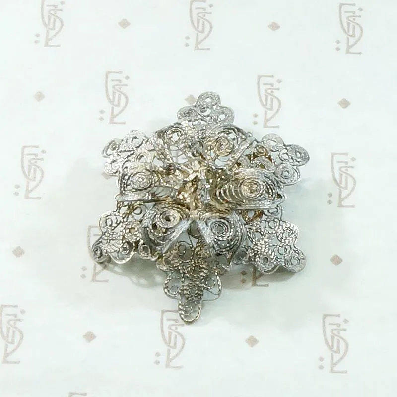 Lacy Silver Filigree Flower Brooch