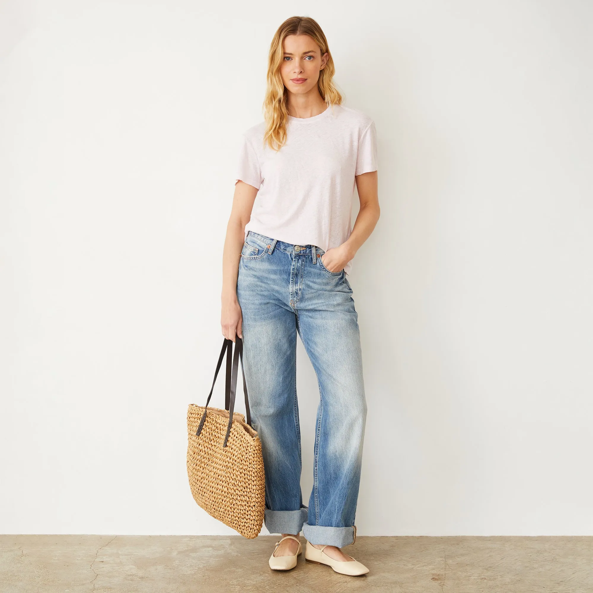 Linen Jersey Basic Crew Neck Tee