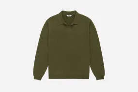 Long Sleeve Knit Polo ~ Olive