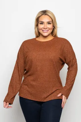 Long Sleeve Rib Knit Top | Caramel