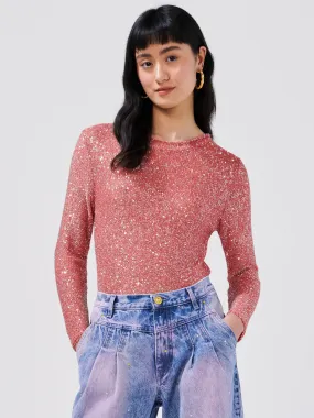 Moonshine Sequin Knit Top Pink