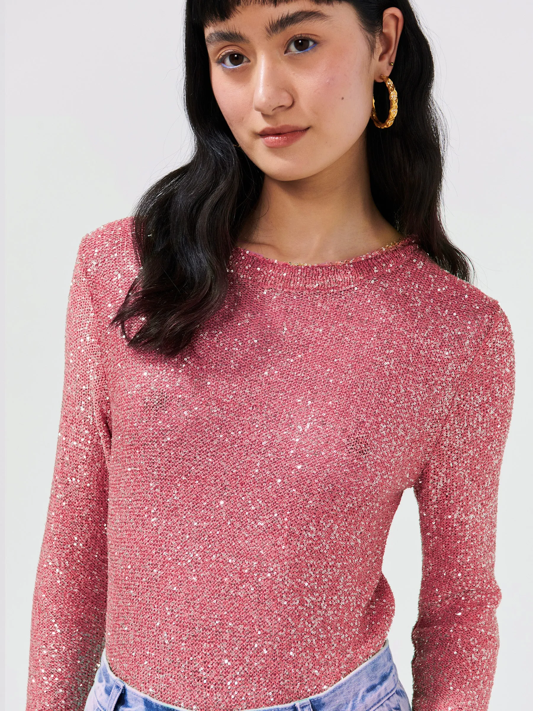 Moonshine Sequin Knit Top Pink