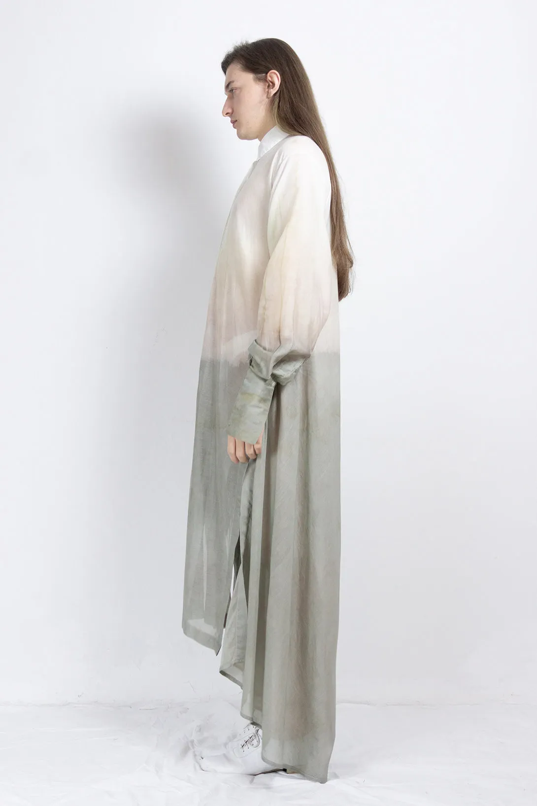 Naturally dyed silk elongated post-gender shirt