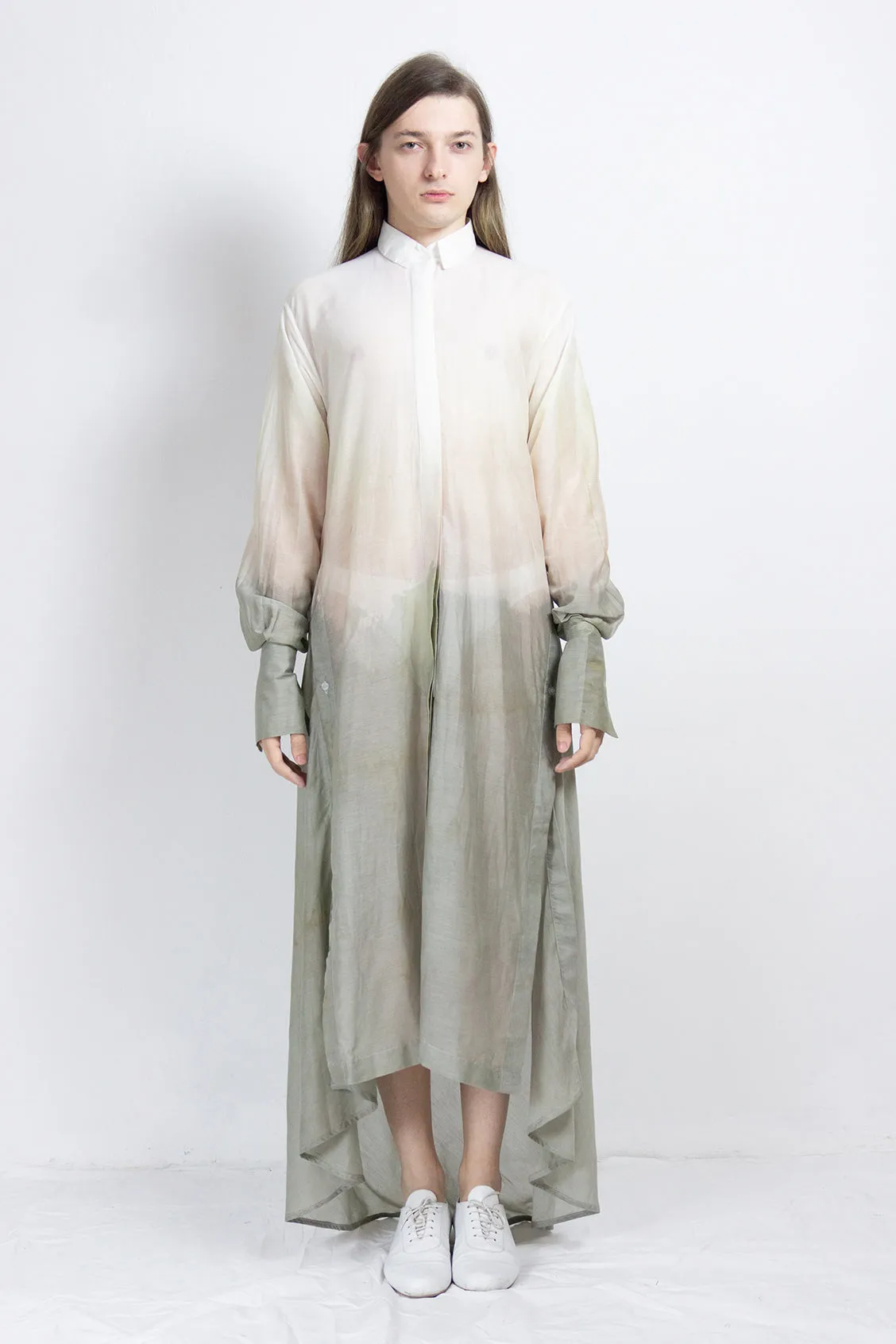 Naturally dyed silk elongated post-gender shirt