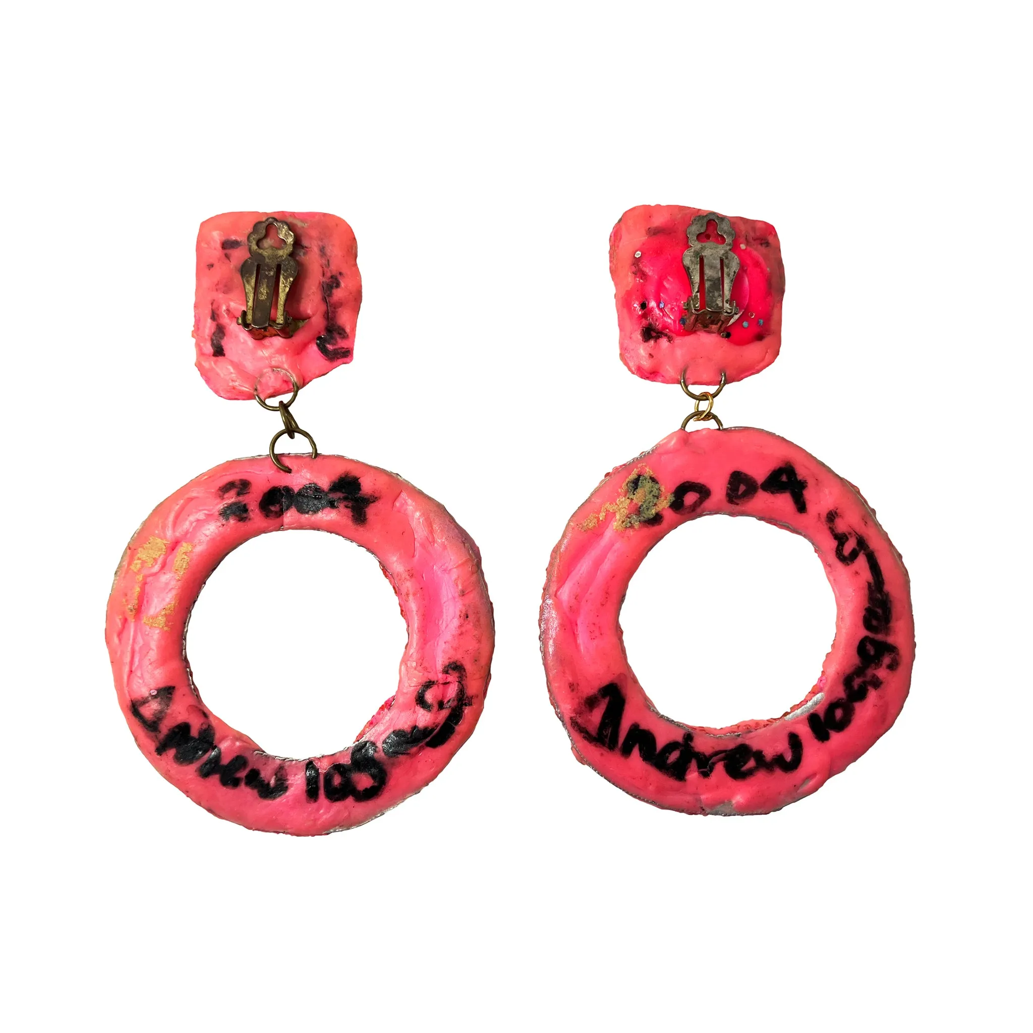 NEON PINK CLIP-ON HOOP EARRINGS, 2004