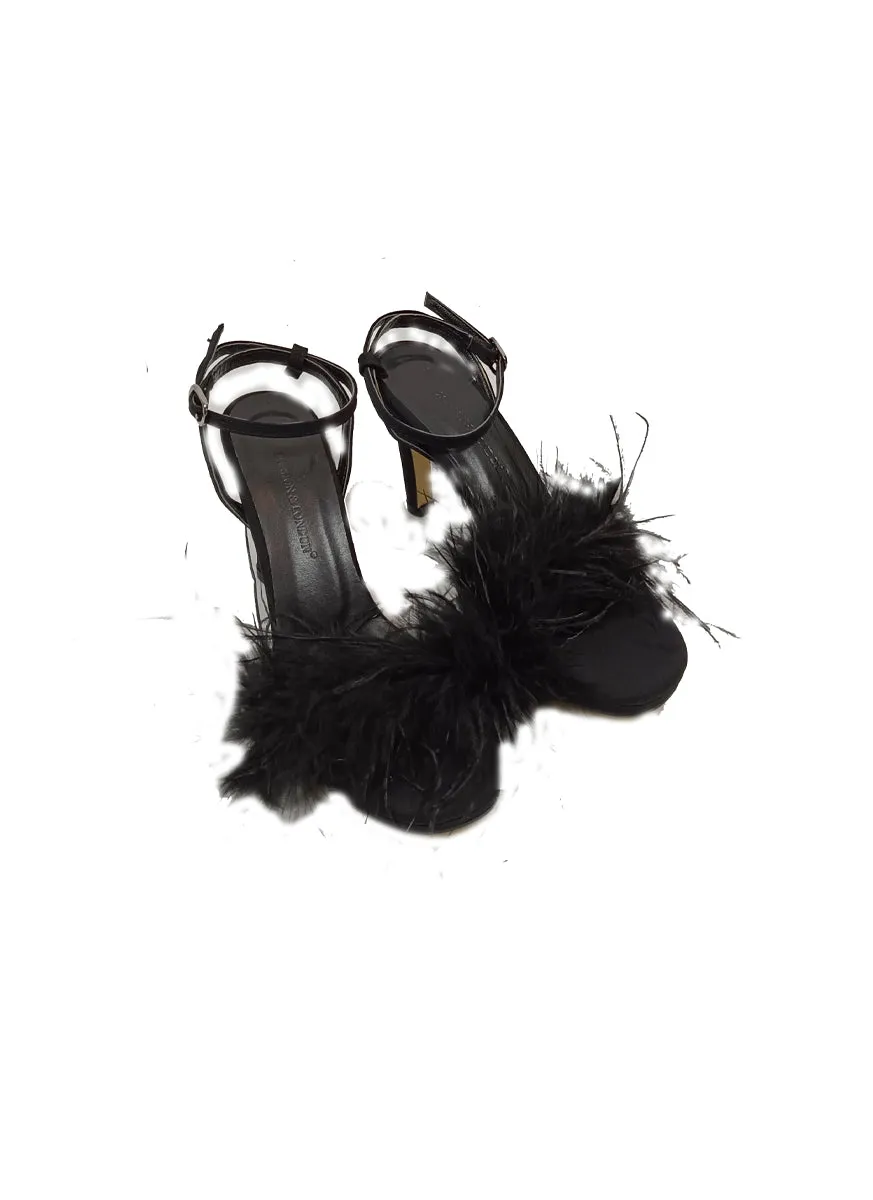 O230066 Satin Fur Heels *Black