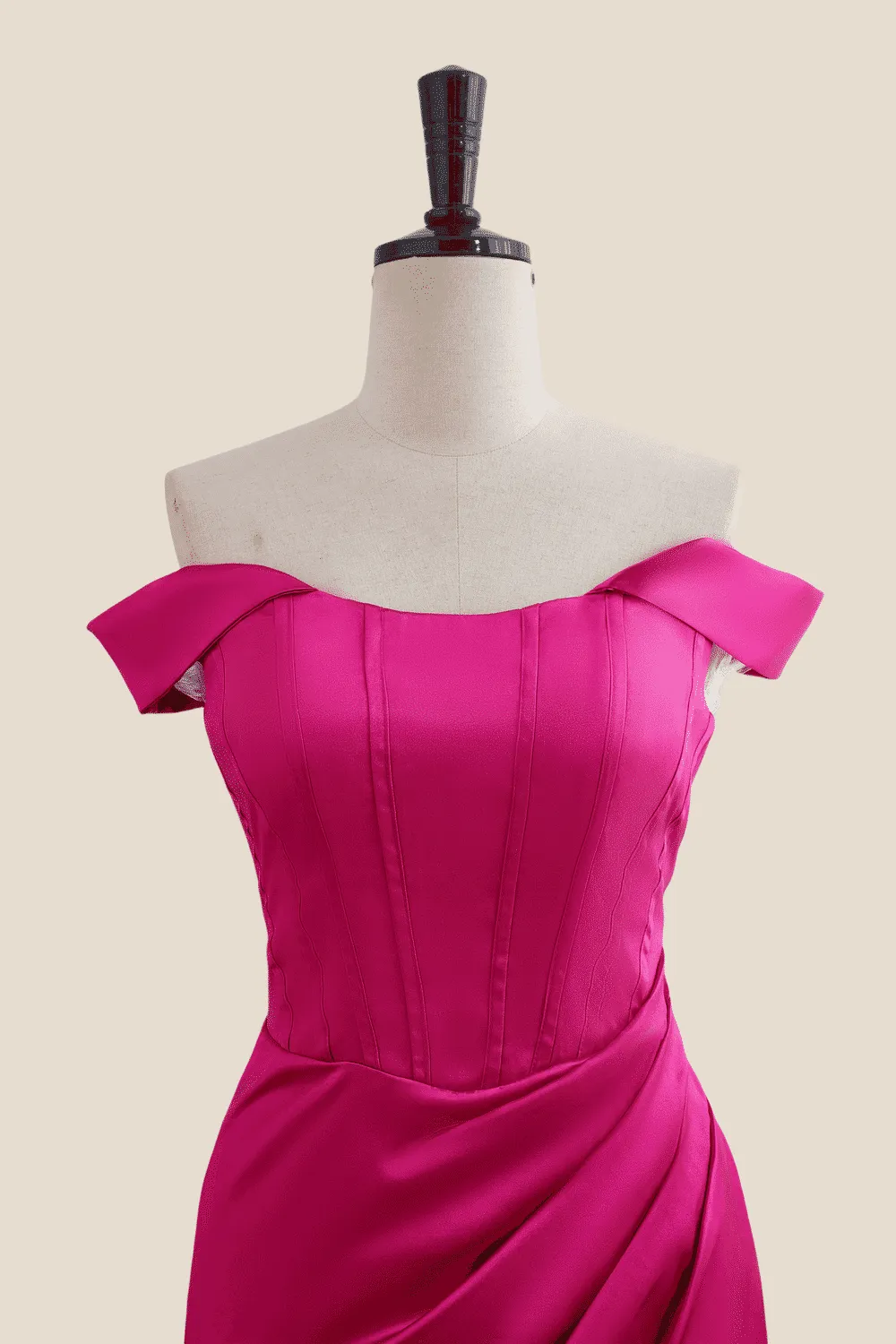 Off the Shoulder Hot Pink Ruched Tight Short Dress