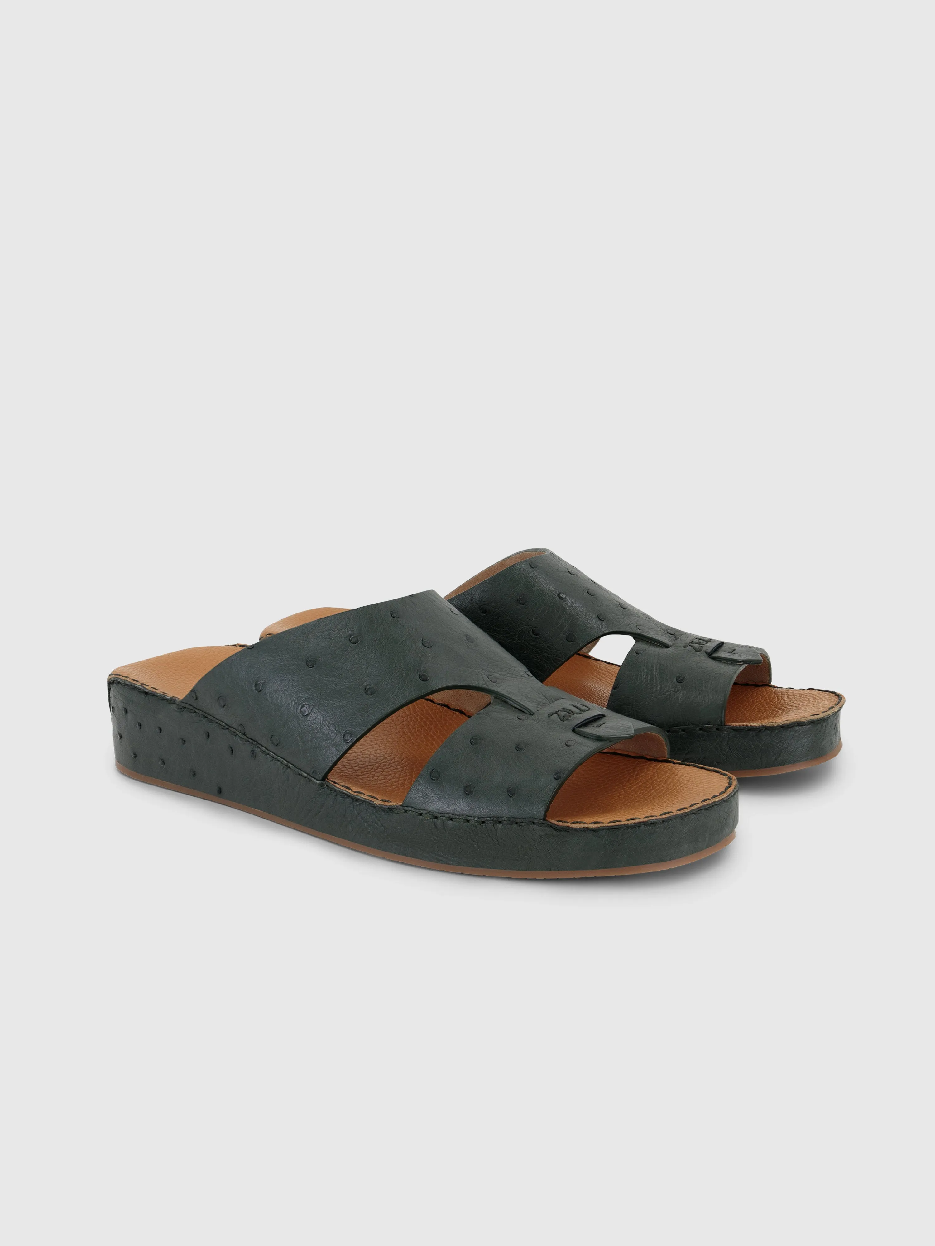 Ostrich Skin Sandals Dark Green