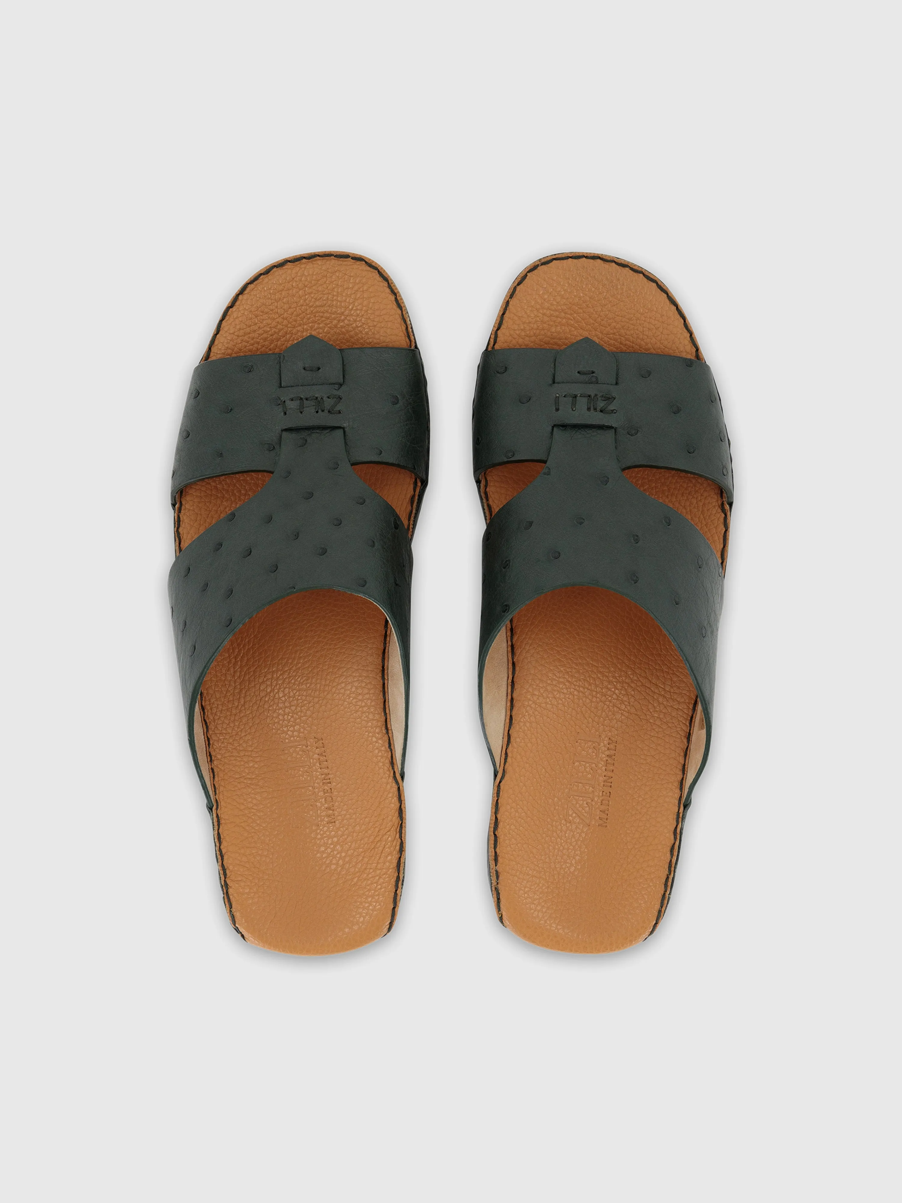 Ostrich Skin Sandals Dark Green