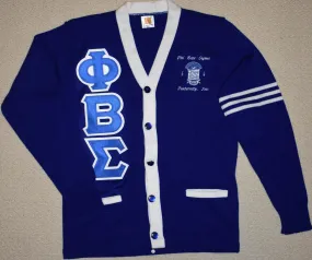 PBS Blue and White Cardigan w/Stripes (Twill Letters)