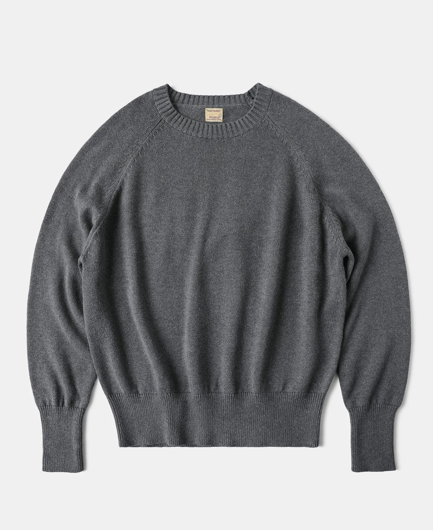 Pullover Crew Neck Cotton&Wool Knit Sweater - Light Gray