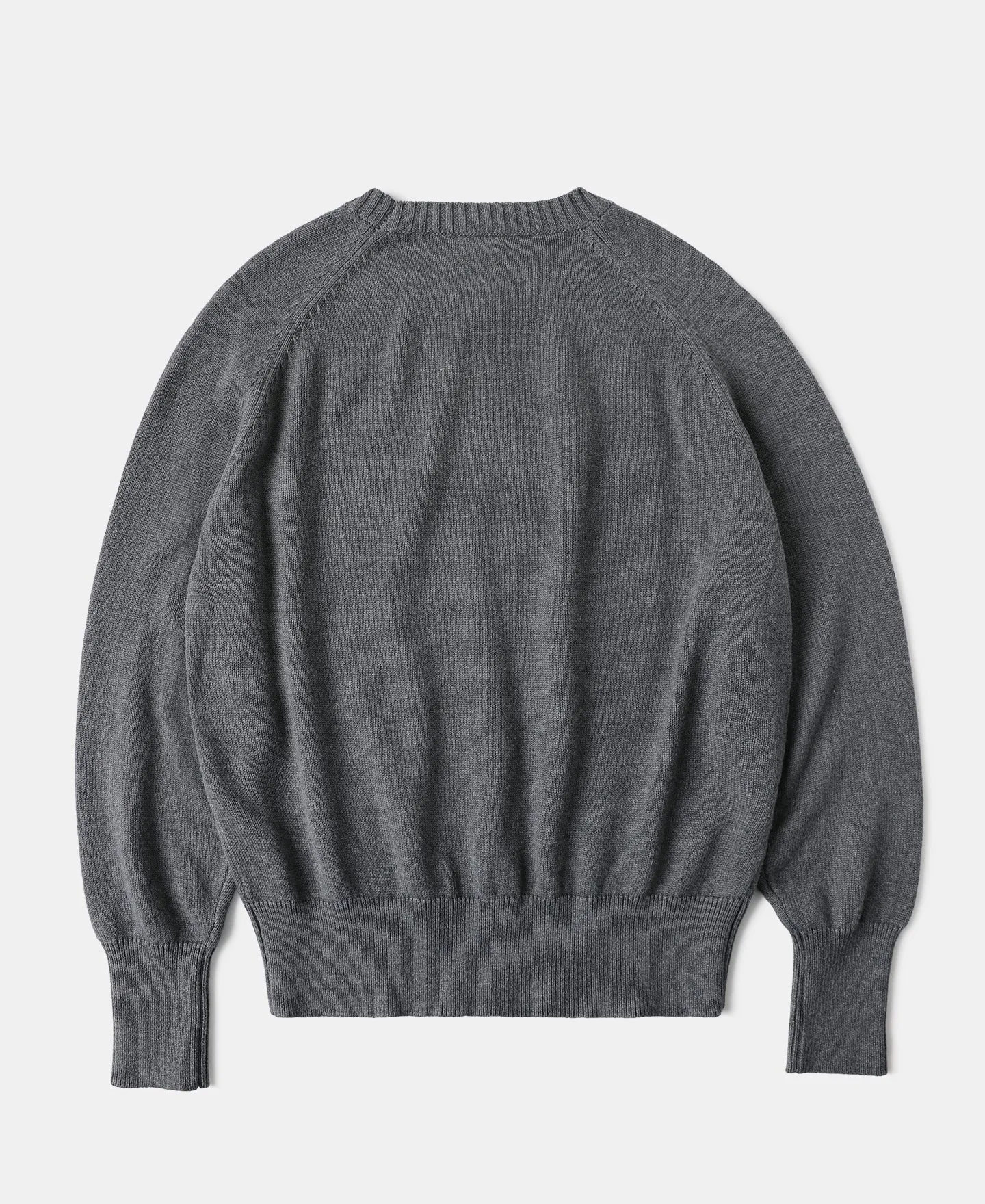 Pullover Crew Neck Cotton&Wool Knit Sweater - Light Gray