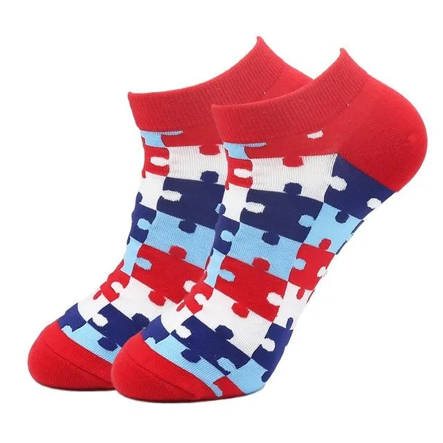 Puzzle Pattern Ankle Socks (Adult Large - Men's Shoe Sizes 8-12)