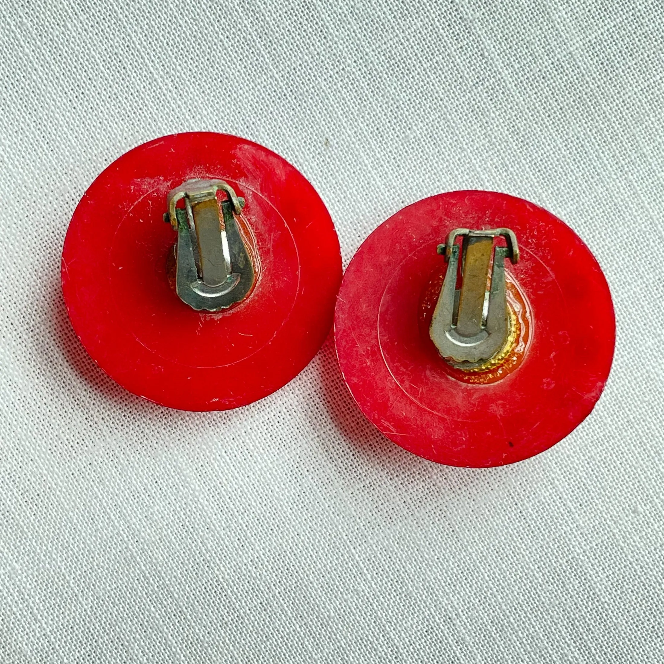 Red Earrings Lucite/Plastic Earrings   Rhinestones