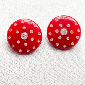 Red Earrings Lucite/Plastic Earrings   Rhinestones