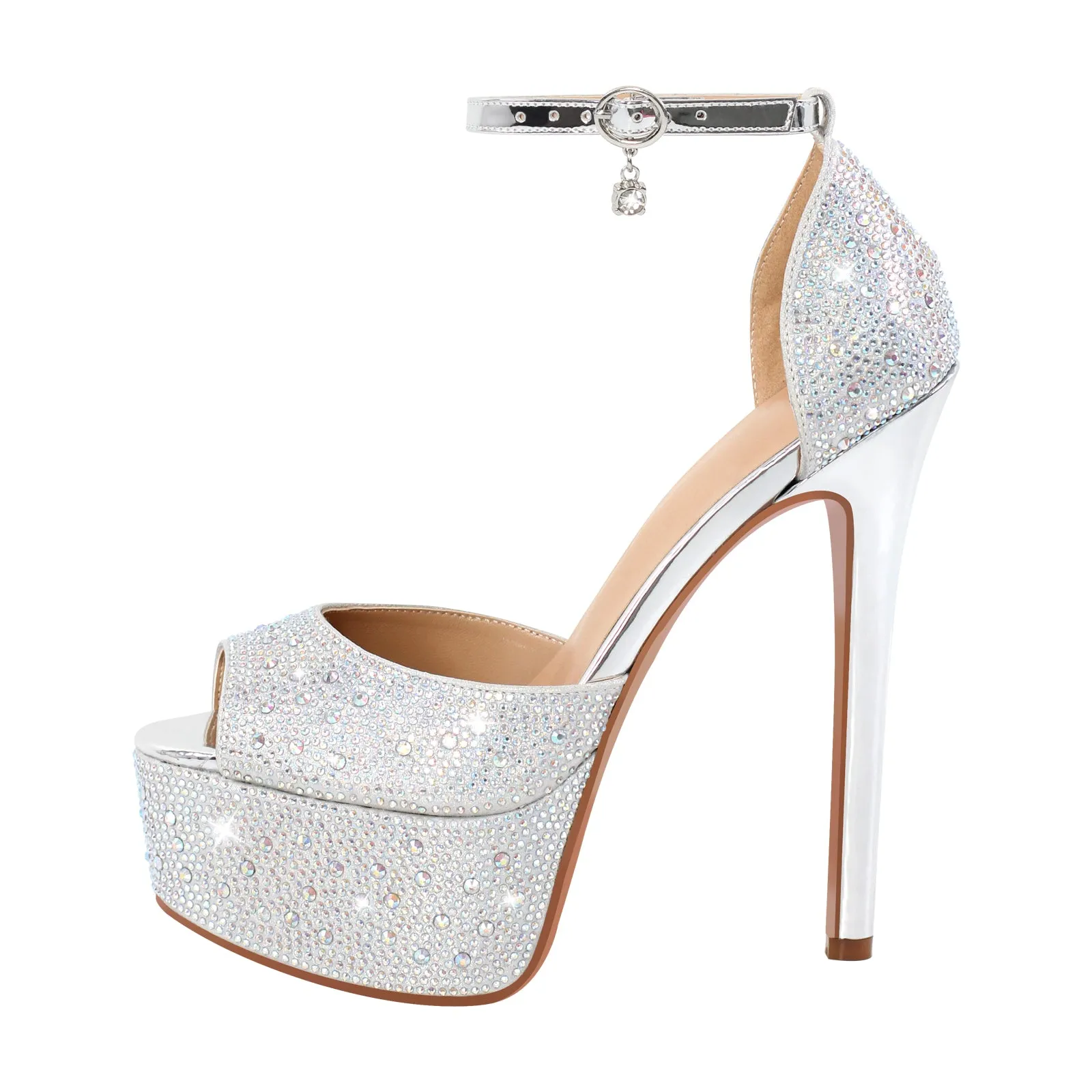 Rhinestone Peep Toe High Heel Platform Sandals