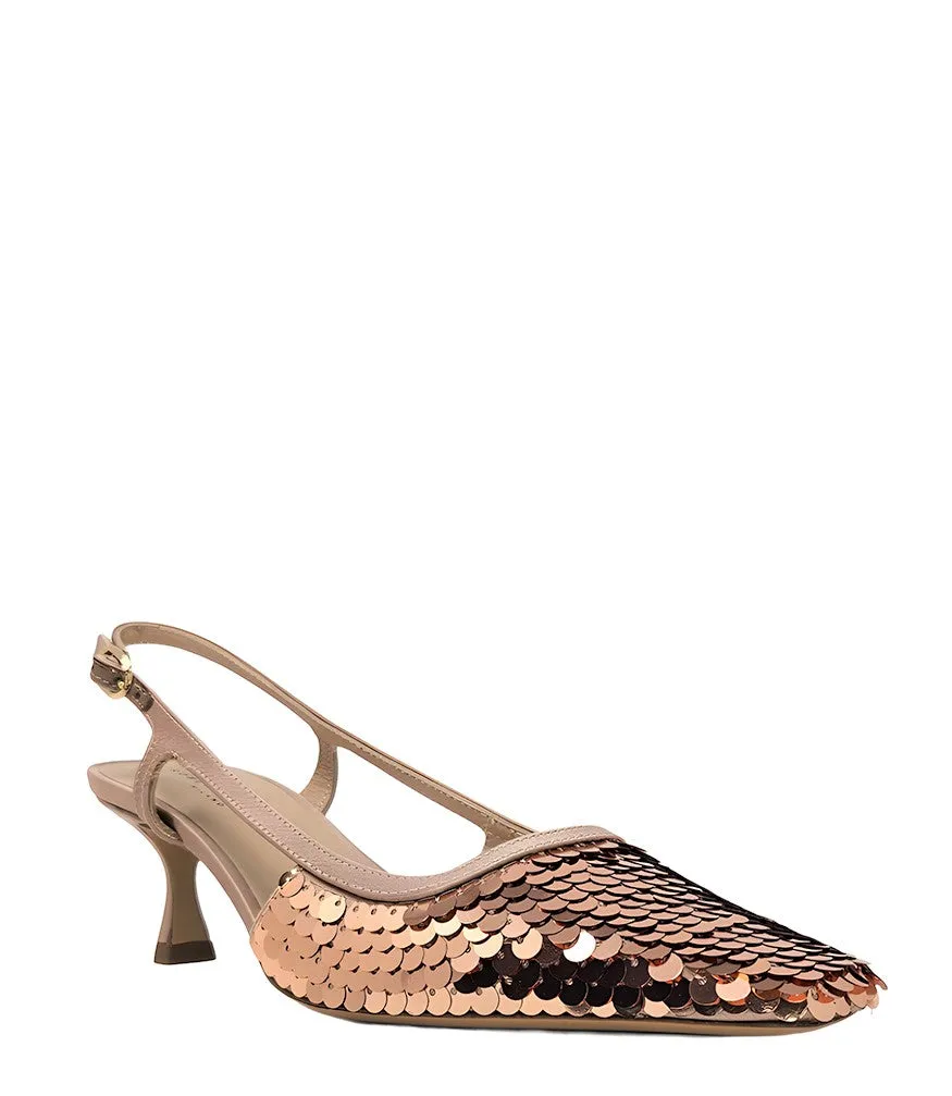 Roberto Festa Gold Sequence Snip Toe Slingback Heel