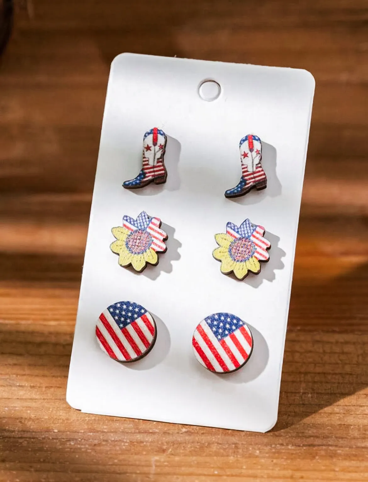 Set of 3 Wooden 4th of July Studs