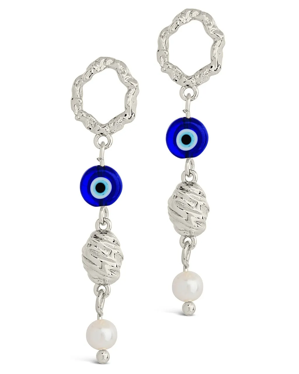 Sibyl Pearl & Evil Eye Drop Stud Earrings