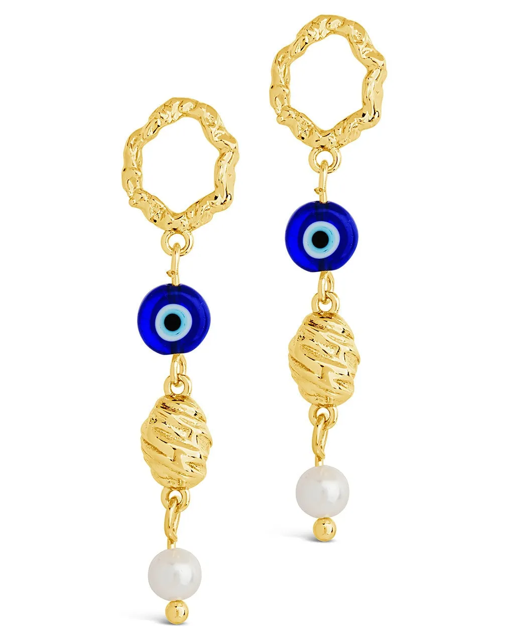 Sibyl Pearl & Evil Eye Drop Stud Earrings