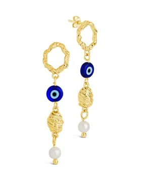 Sibyl Pearl & Evil Eye Drop Stud Earrings