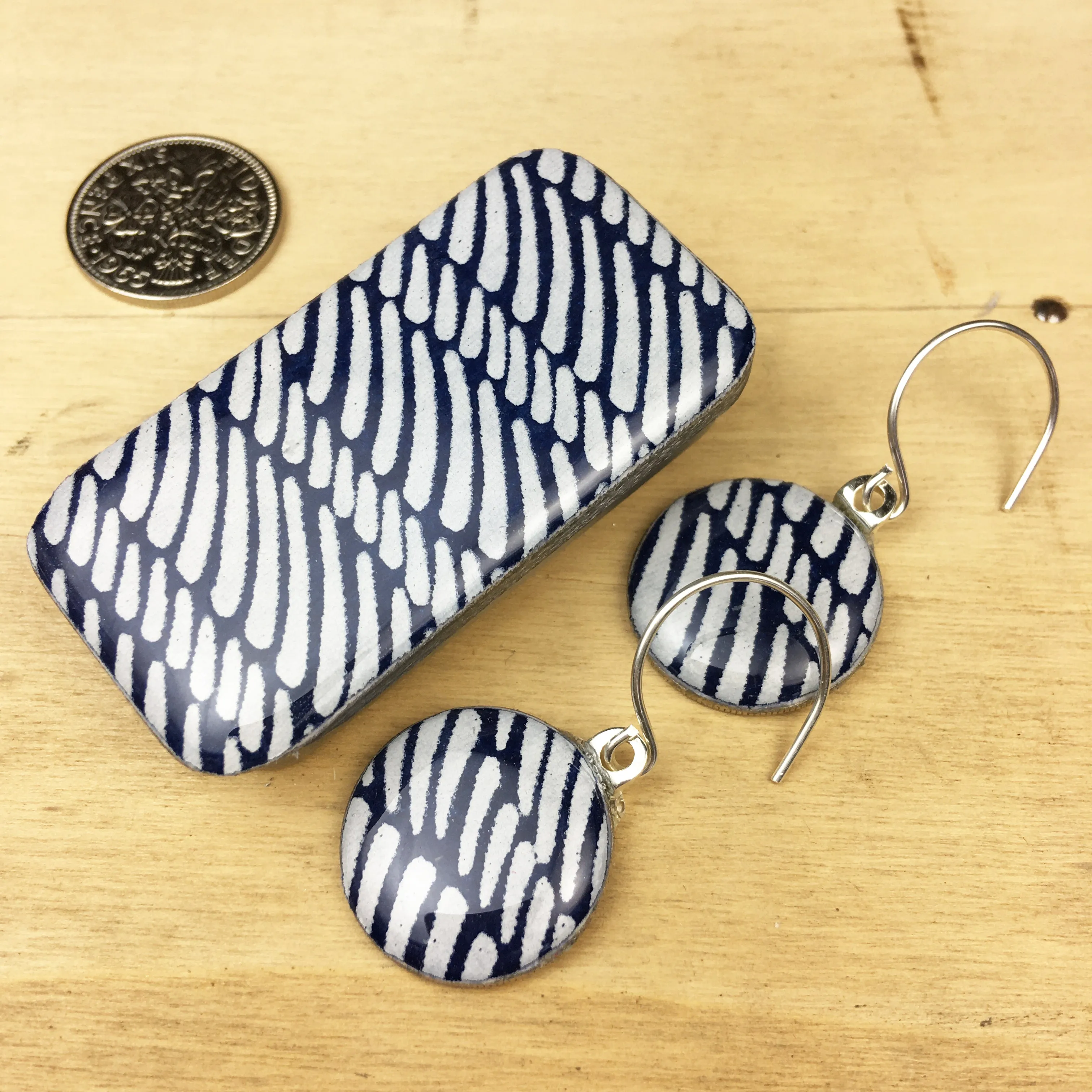 Sixpence Earrings and Teeny Tiny Tin Wave