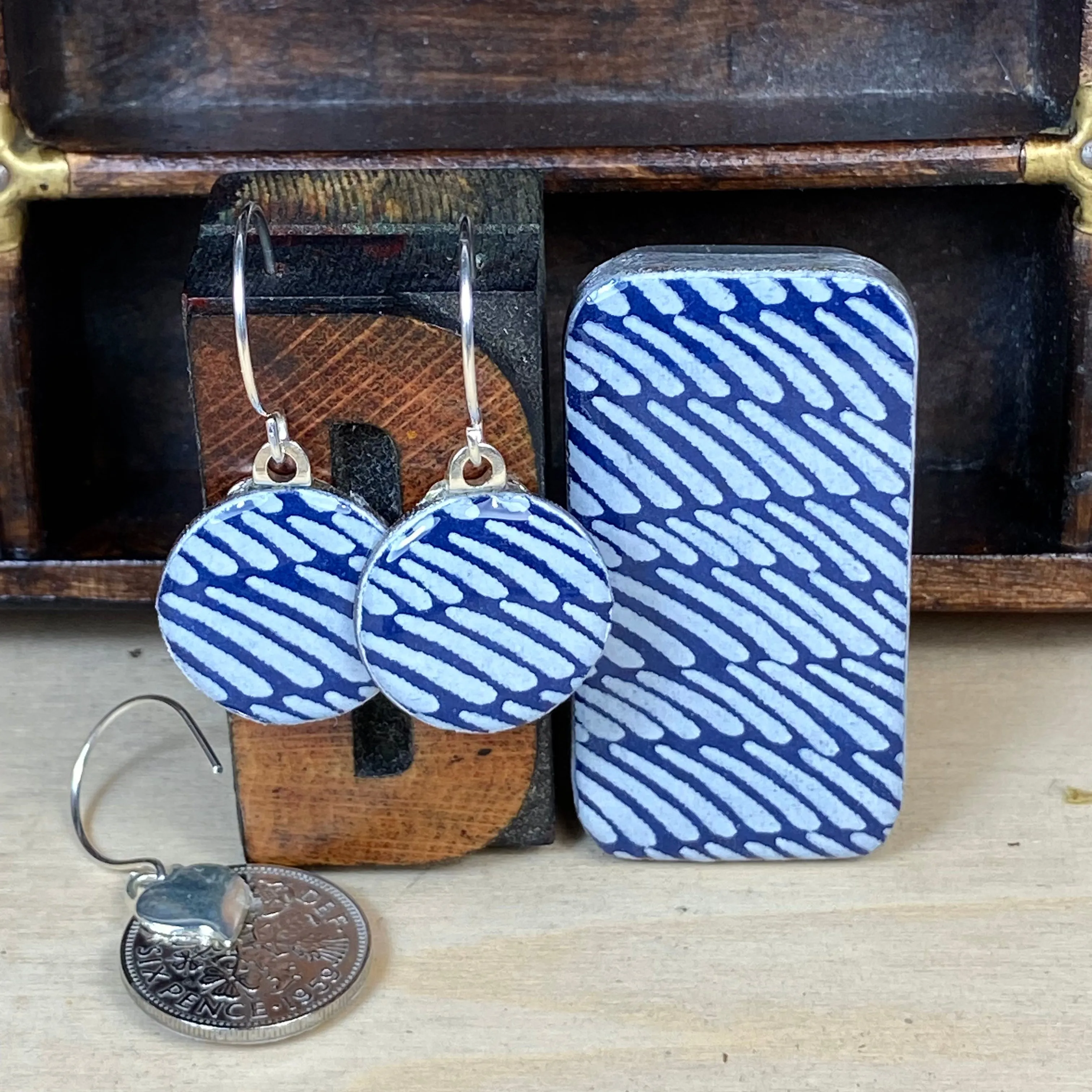 Sixpence Earrings and Teeny Tiny Tin Wave