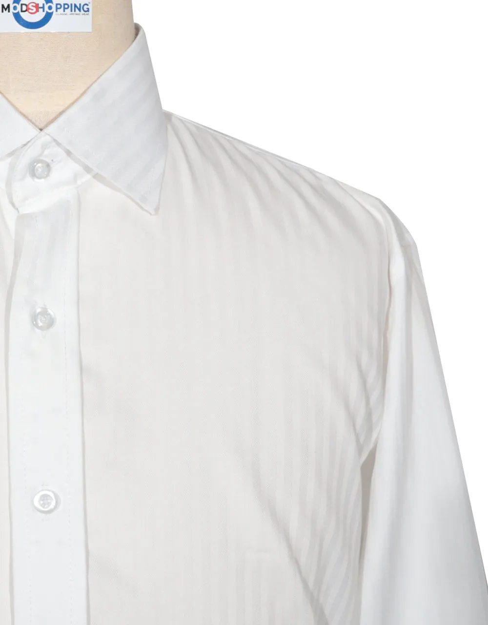 Spread Collar Shirt - White Herringbone Spread Collar Shirts