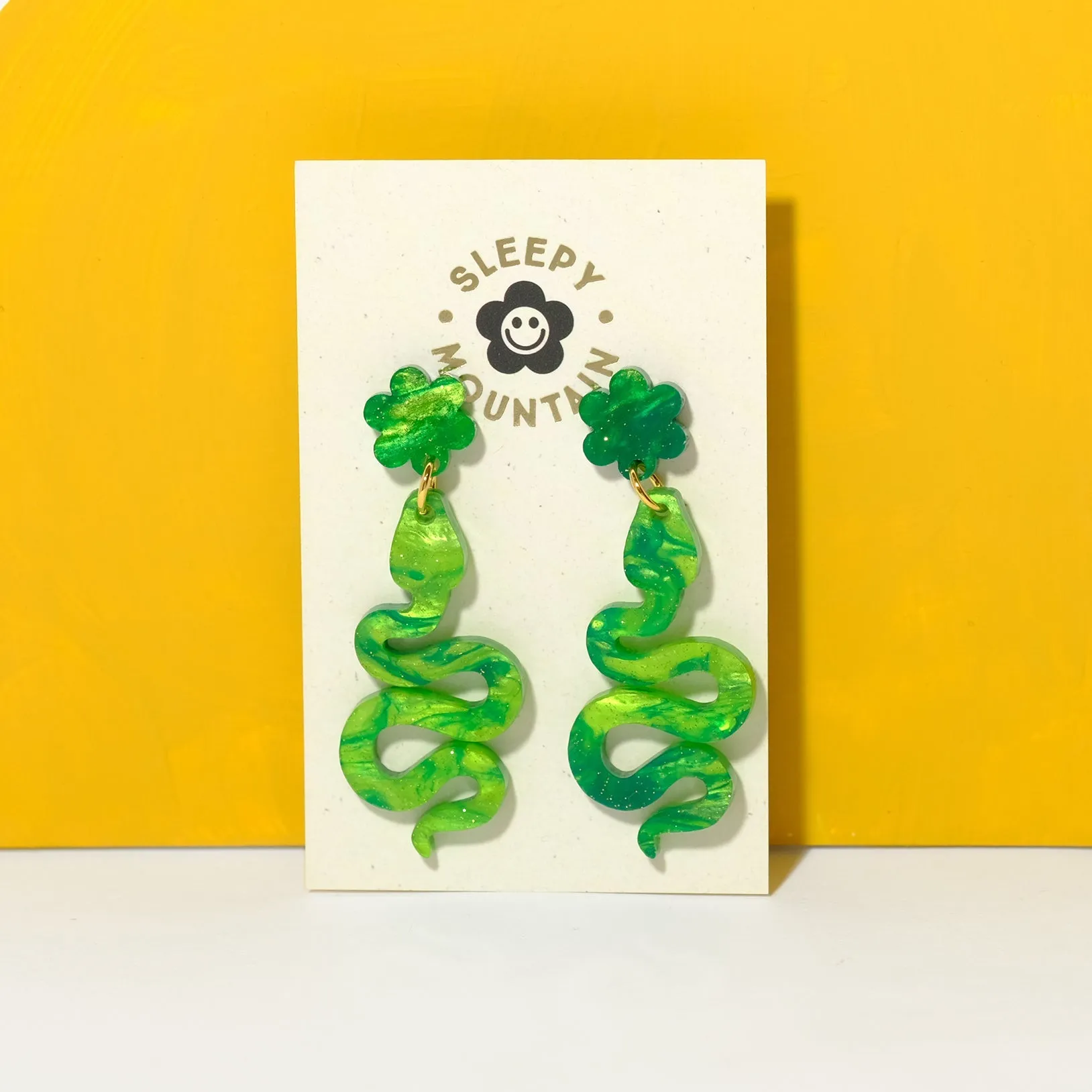 Swirly green Snake Earrings