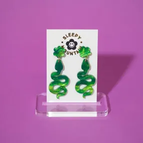 Swirly green Snake Earrings