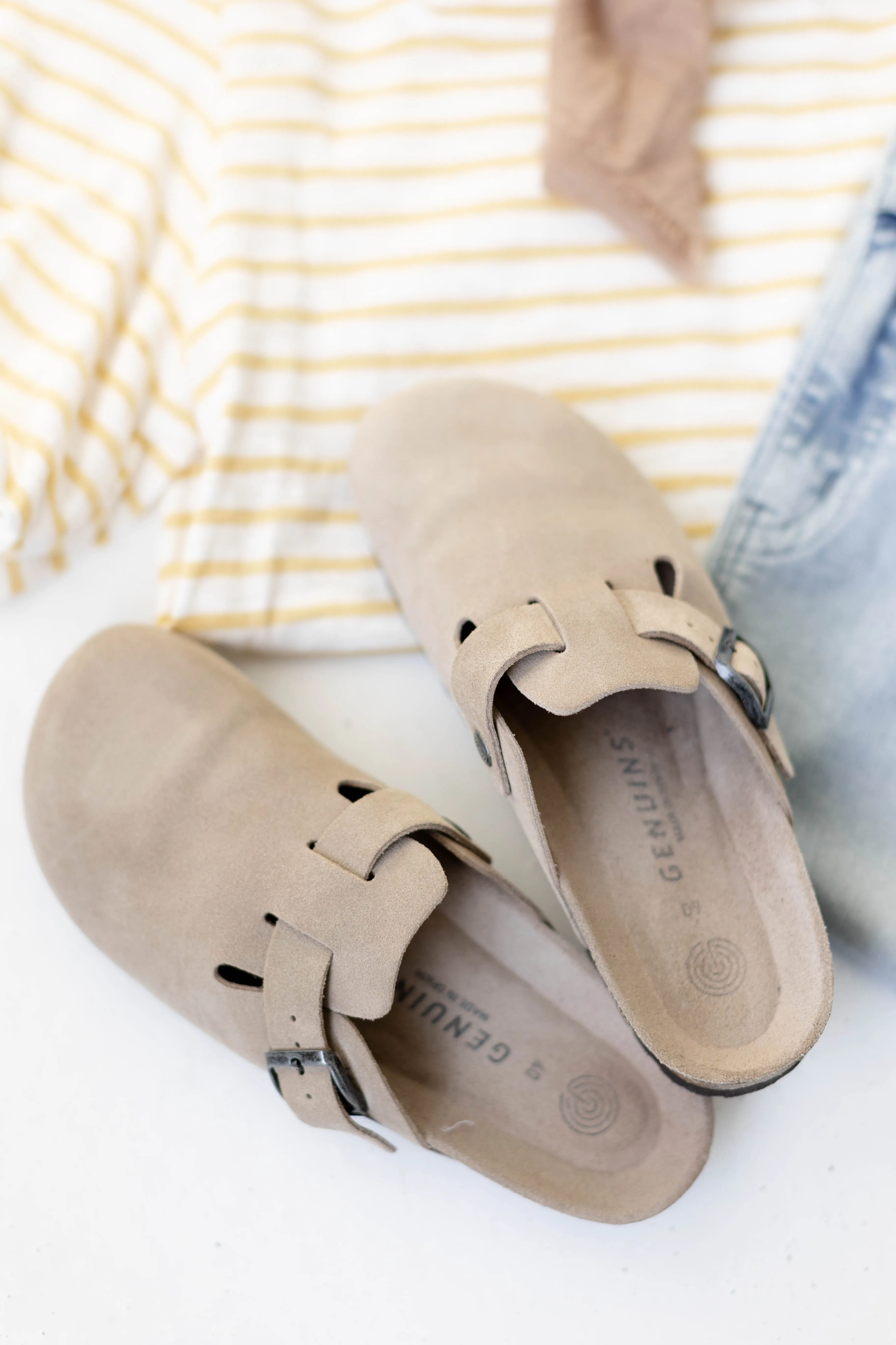 'Tacoma' Suede Boston Clogs in Taupe