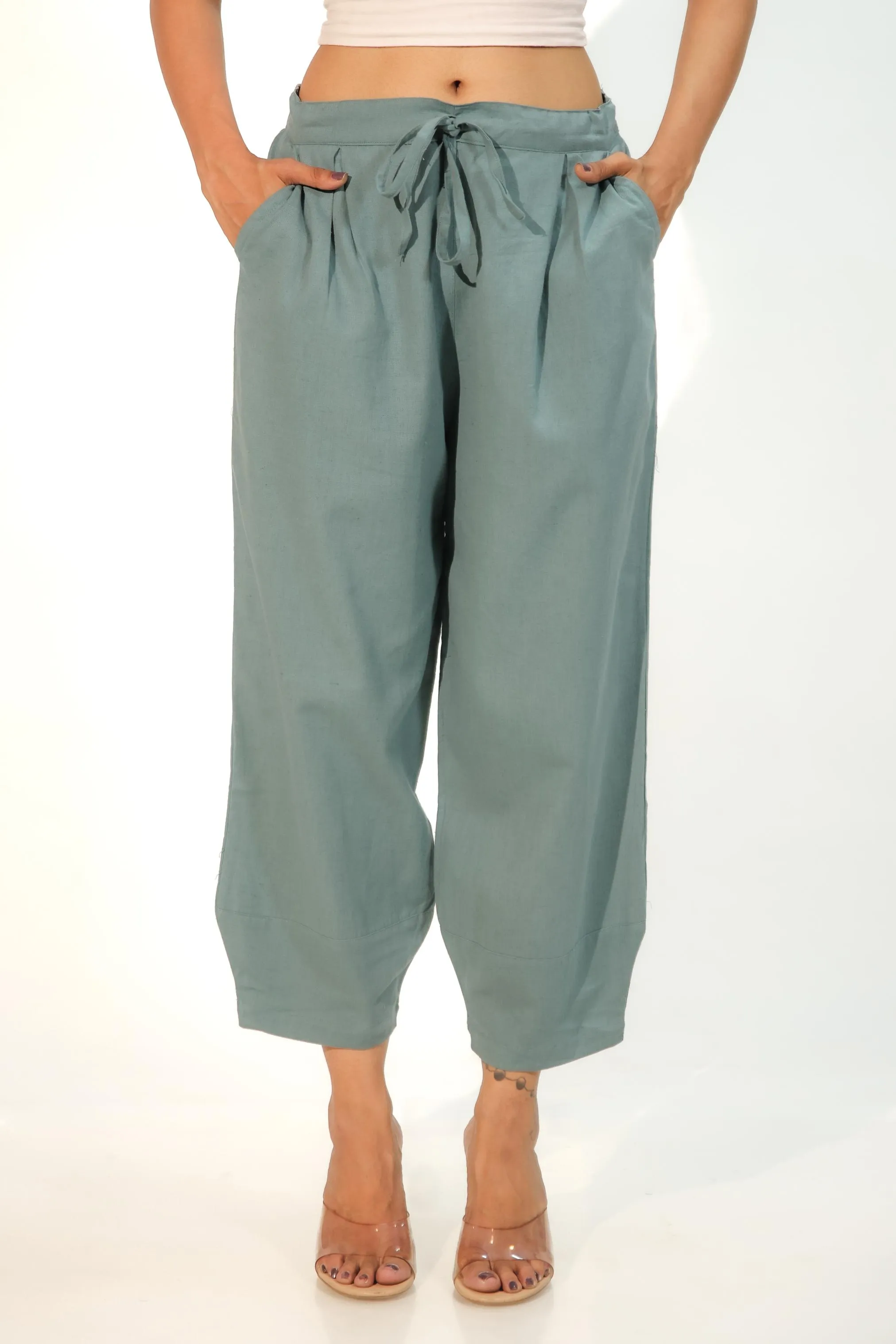 Teal Green Women's Regular-Fit Trousers