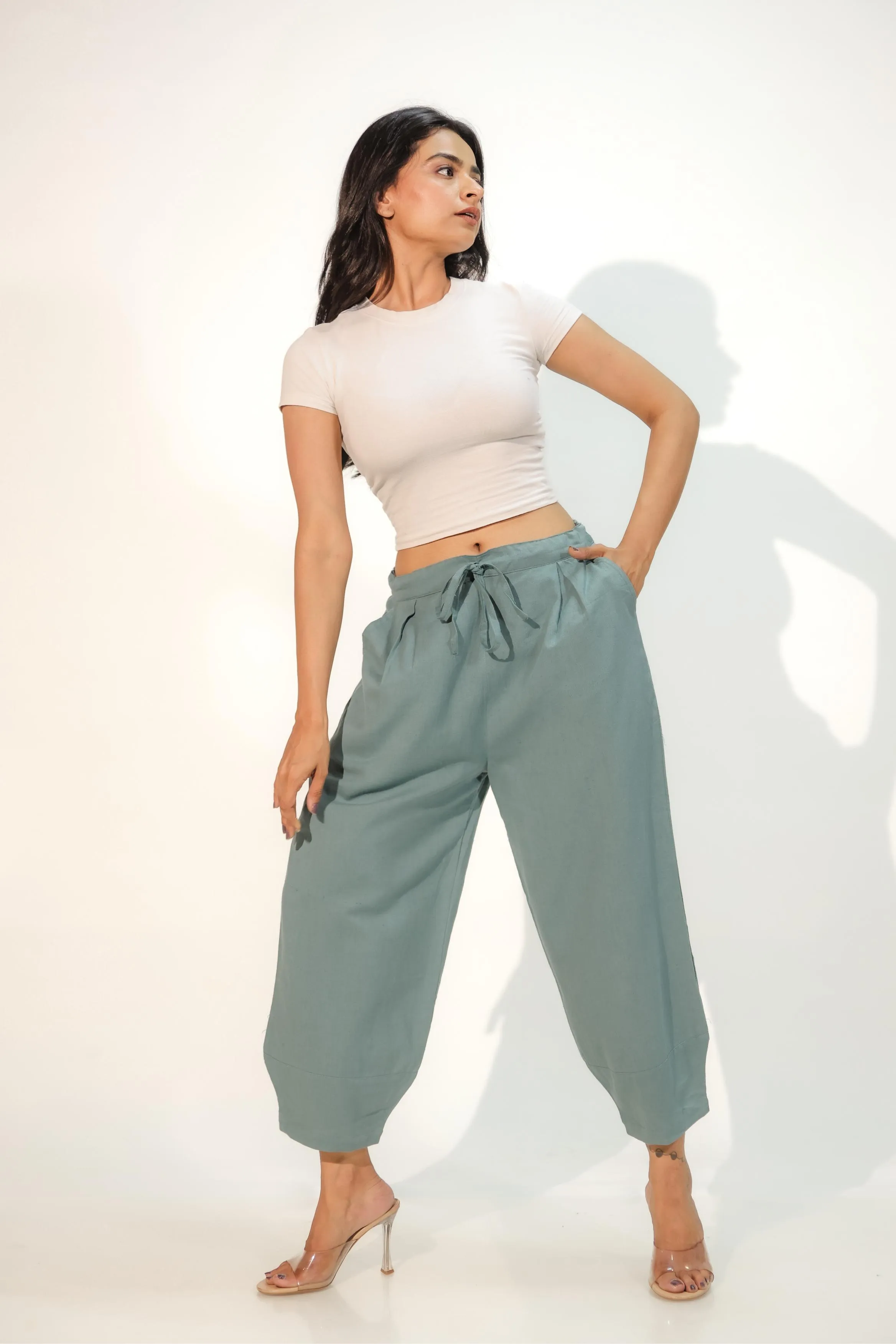 Teal Green Women's Regular-Fit Trousers