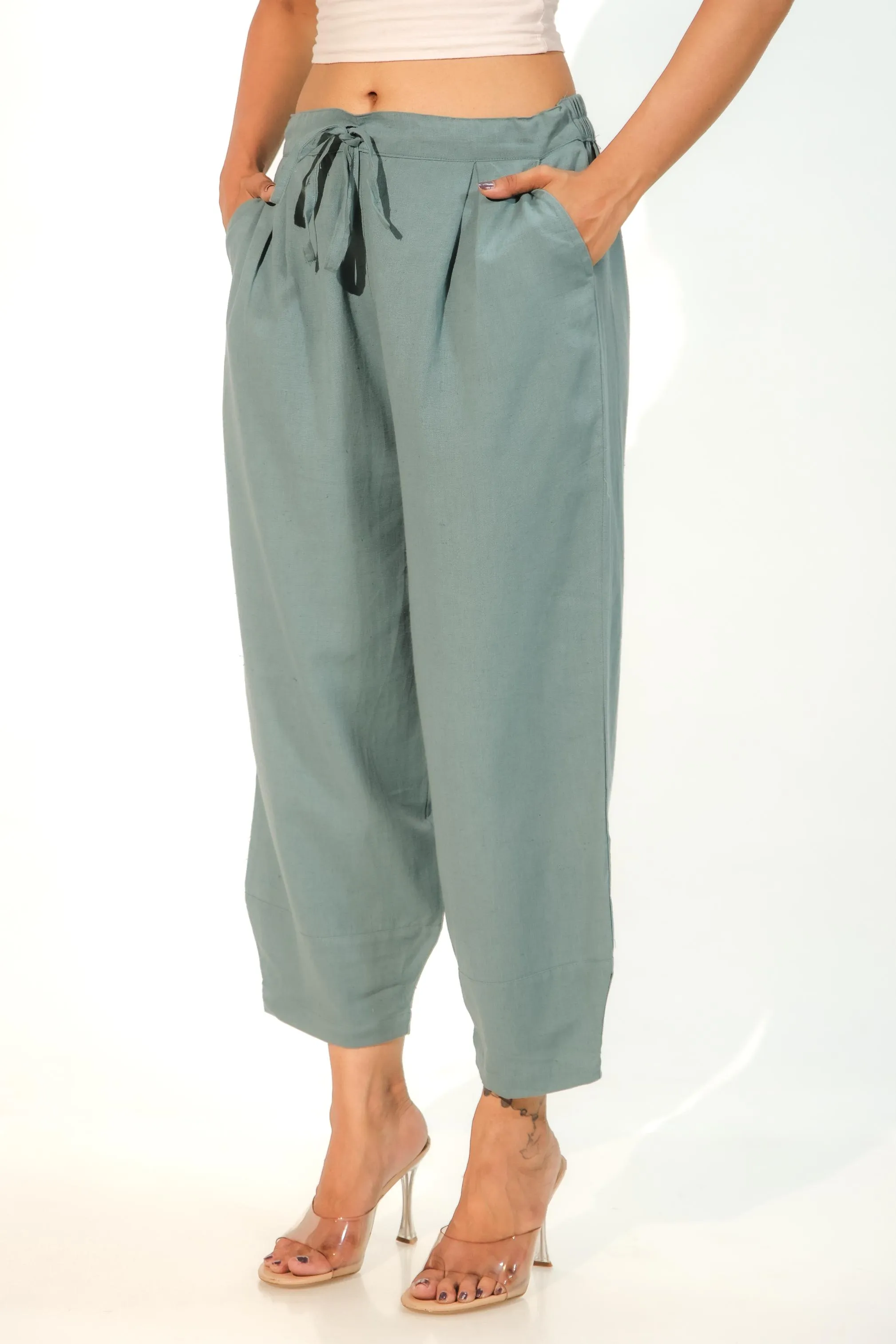 Teal Green Women's Regular-Fit Trousers