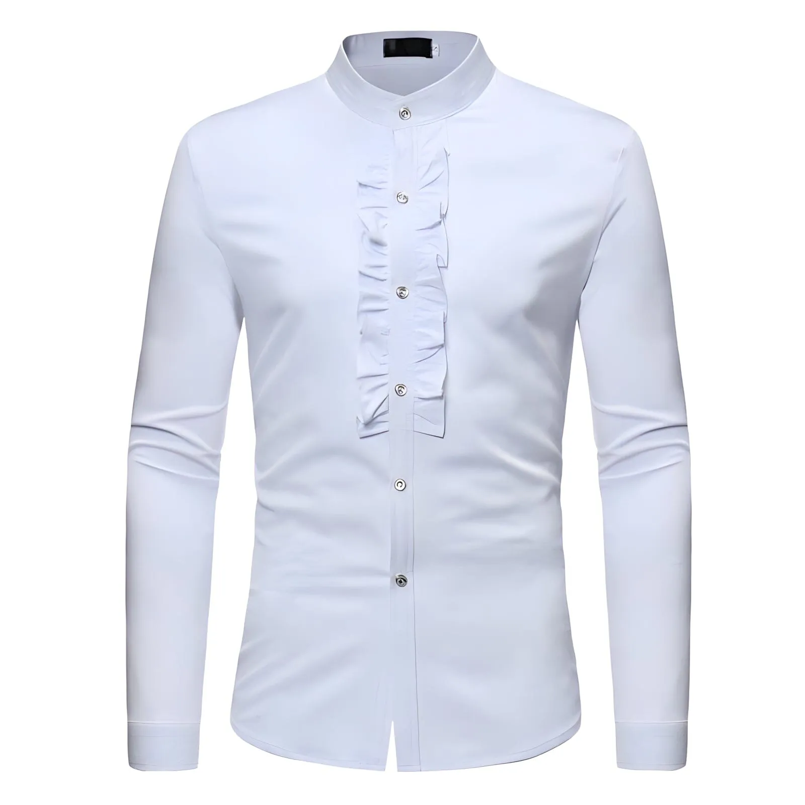 The Francois Ruffled Mandarin Collar Tuxedo Shirt - Multiple Colors