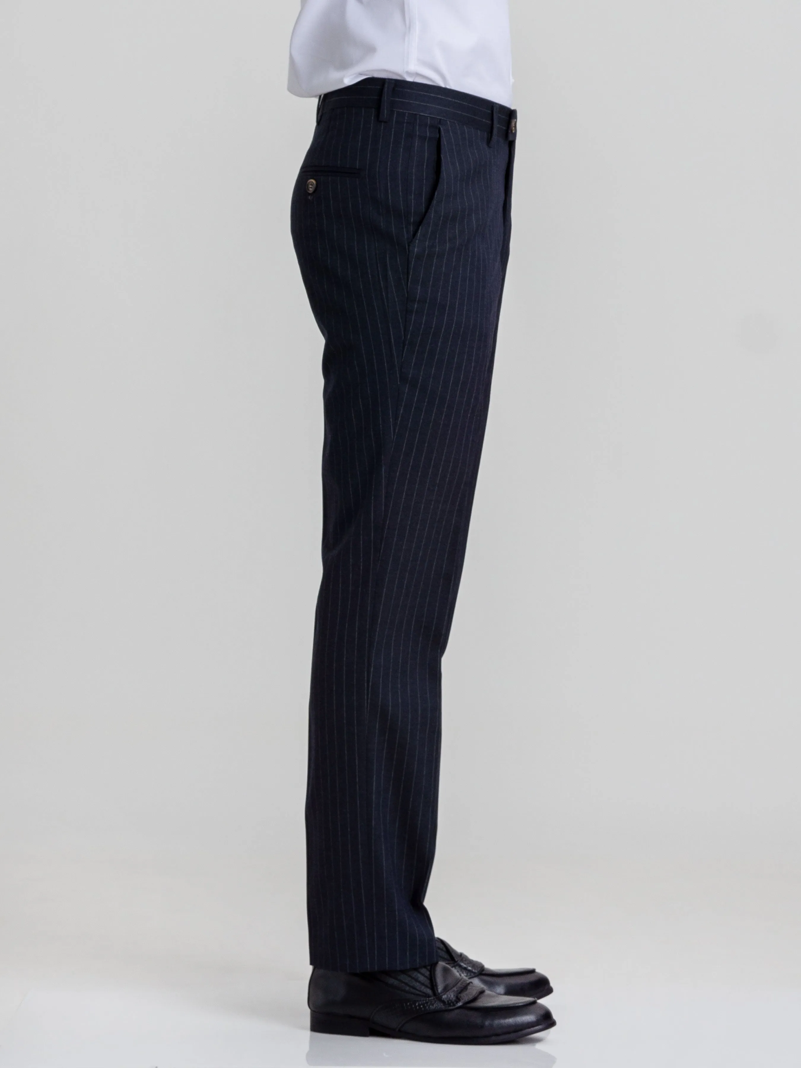 Trousers With Belt Loop - Navy Blue Pinstripes (Stretchable)