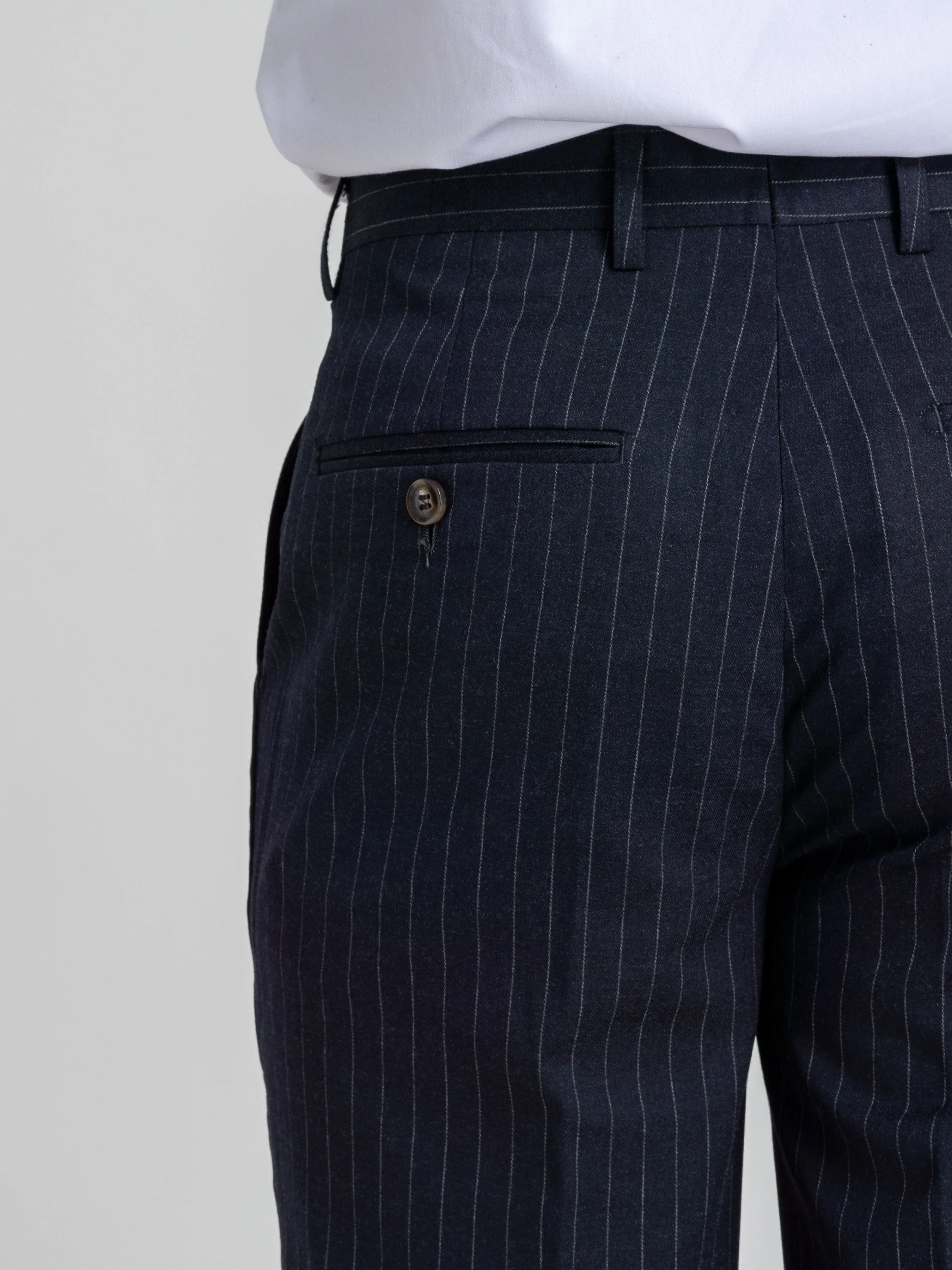 Trousers With Belt Loop - Navy Blue Pinstripes (Stretchable)