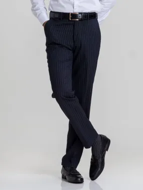 Trousers With Belt Loop - Navy Blue Pinstripes (Stretchable)